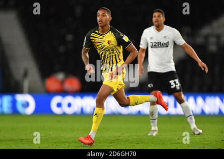 DERBY, ANGLETERRE. 16 OCTOBRE Joao Pedro de Watford lors du match de championnat Sky Bet entre Derby County et Watford au Pride Park, Derby le vendredi 16 octobre 2020. (Credit: Jon Hobley | MI News) Credit: MI News & Sport /Alay Live News Banque D'Images