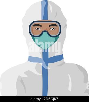 Personnel de santé portant un EPI, équipement de protection individuelle complet. Illustration d'un portrait d'homme asiatique. Illustration de Vecteur