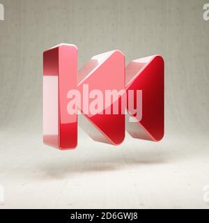 Icône de retour rapide. Symbole doré brillant Fast Backward isolé sur fond blanc en béton. Icône moderne pour site Web, médias sociaux, présentation, élément de modèle de conception. Rendu 3D. Banque D'Images