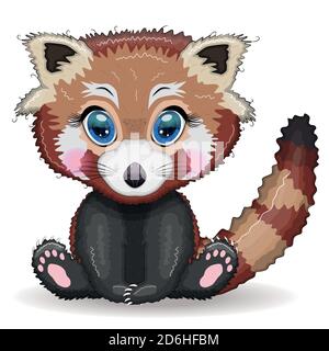 Panda rouge, joli personnage avec de beaux yeux, style puéril lumineux. Animaux rares, livre rouge, chat, ours Illustration de Vecteur