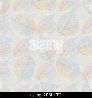 motif sans couture stylisé à feuilles squelettes multicolores. Vecteur, Illustration de Vecteur