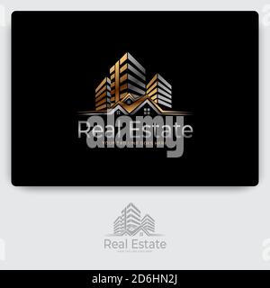 Golden Real Estate, Building and Construction logo Vector Design Illustration de Vecteur
