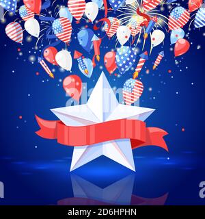 Symboles nationaux des États-Unis. Éléments de conception isolés vectoriels pour le jour de l'indépendance des États-Unis. 4 icônes de célébration de juillet. Illustration de Vecteur