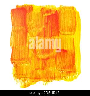 Carré jaune-orange par traits de pinceau isolés sur fond blanc - texture peinte Banque D'Images