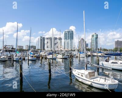 Port de plaisance en bord de mer avec vue sur Saint-Pétersbourg Florifa USA in l'arrière-plan Banque D'Images