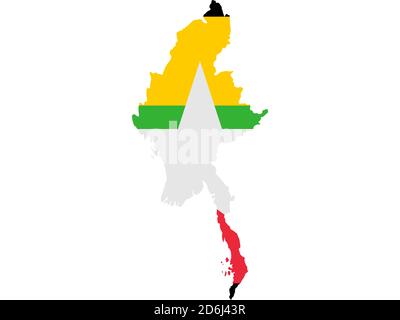 Drapeau sous forme de pays géographique, Myanmar, Asie du Sud-est, Asie Banque D'Images