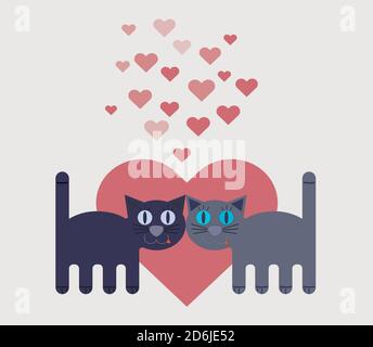 Deux chats amoureux. Carte de Saint-Valentin. Adorable personnage de chaton. Illustration de Vecteur