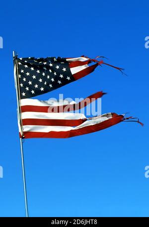 Drapeau américain déchiré et flatté Banque D'Images
