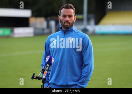 Harrogate, Yorkshire, Royaume-Uni. 17 octobre 2020. Sam Hid de Barrow parle à la presse après son premier match en charge quand David Dunn a été testé positif pour COVID-19 lors du match de la Sky Bet League 2 entre Harrogate Town et Barrow à Wetherby Road, Harrogate le samedi 17 octobre 2020. (Credit: Mark Fletcher | MI News) Credit: MI News & Sport /Alay Live News Banque D'Images