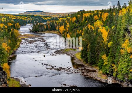 La gorge de la rivière Kaministiquia, juste en aval des chutes Kakabeka, avec une couleur de feuillage d'automne près de Thunder Bay, Ontario, Canada. Banque D'Images