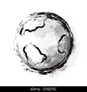 Illustration inky de la planète Terre avec les mers et les continents et avec des coups de pinceau grunge et des éclaboussures d'aquarelle. Elément vectoriel pour articles, voiture Illustration de Vecteur