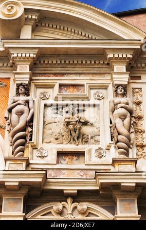 Détail de la fontaine de l'orgue, site emblématique de la Villa d'Este, Tivoli, Italie Banque D'Images