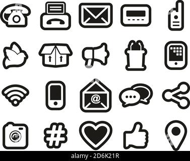 Différentes façons de communiquer icônes blanc sur l'ensemble d'autocollants noirs Grande Illustration de Vecteur