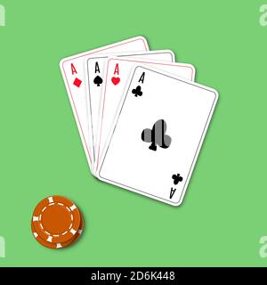 Puces de casino 3D et cartes à jouer isolées. Vue de dessus, illustration vectorielle. Illustration de Vecteur