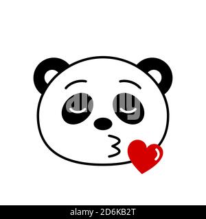 Panda Bear emoji envoi baiser. Mignon panda souffle baiser. Drôle kawaii panda dans l'amour. Caractère animal romantique avec coeur et lèvres. Isolé sur blanc Illustration de Vecteur