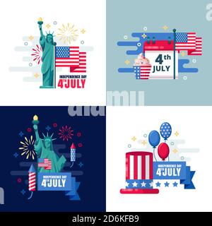 4 de juillet, USA Independence Day autocollant, éléments de conception d'étiquette. Illustration de la carte de vœux Vector Holiday. Illustration de Vecteur