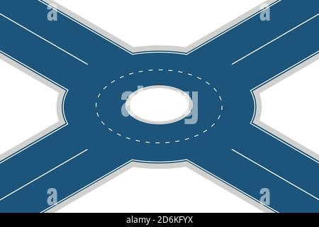 Point de jonction vide au rond-point isolé sur fond blanc. Illustration 3D vectorielle isométrique. Élément de conception de la circulation routière et routière. Illustration de Vecteur