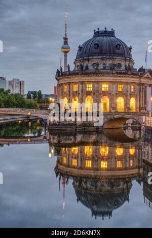 The Bode Museum and the Television Tower in Berlin on a cloudy morning Stock Photo