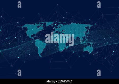 Connexions réseau globales avec points et lignes. Arrière-plan filaire. Structure de connexion abstraite. Arrière-plan d'espace polygonal, illustration Banque D'Images