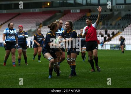 Philippa Rawbone of Worcester Warriors Womenscores une seconde moitié d'essais lors du match FÉMININ ALLIANZ PREMIER 15S entre Darlington Mowden Park Sharks et Worcester Warriors à la Northern Echo Arena, Darlington, le samedi 17 octobre 2020. (Credit: Chris Booth | MI News) Credit: MI News & Sport /Alay Live News Banque D'Images