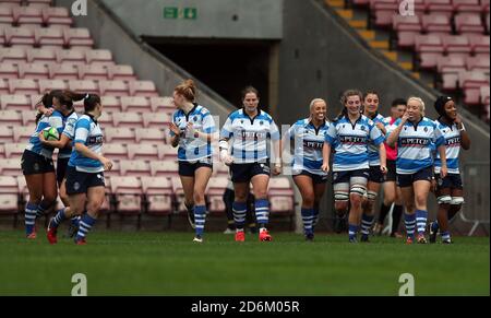 Elissa Jennings, de Darlington Mowden Park Sharks, marque la première tentative de son équipe lors du match FÉMININ ALLIANZ PREMIER 15S entre Darlington Mowden Park Sharks et Worcester Warriors à la Northern Echo Arena de Darlington, le samedi 17 octobre 2020. (Credit: Chris Booth | MI News) Credit: MI News & Sport /Alay Live News Banque D'Images