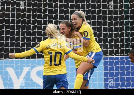 Liverpool, Royaume-Uni. 18 octobre 2020. Aileen Whelan de Brighton & Hove Albion (c) célèbre avec ses coéquipiers après avoir obtenu le deuxième but de ses équipes. Barclays Women's super League match, Everton Women contre Brighton & Hove Albion Women au Walton Hall Park à Liverpool le dimanche 18 octobre 2020. Cette image ne peut être utilisée qu'à des fins éditoriales. Utilisation éditoriale uniquement, licence requise pour une utilisation commerciale. Aucune utilisation dans les Paris, les jeux ou les publications d'un seul club/ligue/joueur.pic par Chris Stading/Andrew Orchard sports Photography/Alamy Live News crédit: Andrew Orchard sports Photography/Alamy Live News Banque D'Images