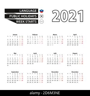 Calendrier 2021 en slovène, la semaine commence le lundi. Calendrier vectoriel 2021 ans. Illustration de Vecteur