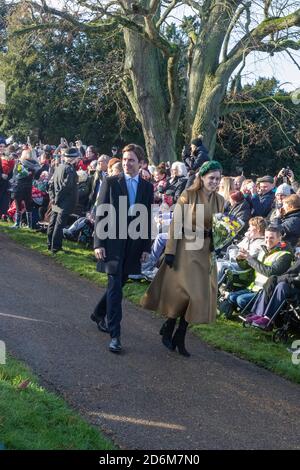 La princesse Eugénie & Jack Brooksbank revenant de l'église le jour de Noël 2019 sur le Sandringham Estate à Norfolk, UK Banque D'Images