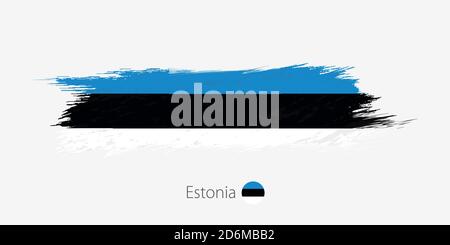 Drapeau de l'Estonie, grunge trait de pinceau abstrait sur fond gris. Illustration vectorielle. Illustration de Vecteur