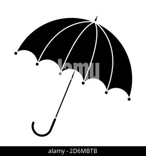 Silhouette de parapluie isolée sur blanc. Icône de parasol ouvert noir et blanc. Illustration de l'élément graphique d'automne de protection contre la pluie. Symb. Vecteur auto Illustration de Vecteur
