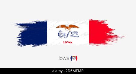 Drapeau de l'État des États-Unis de l'Iowa, grunge trait de pinceau abstrait sur fond gris.illustration vectorielle. Illustration de Vecteur