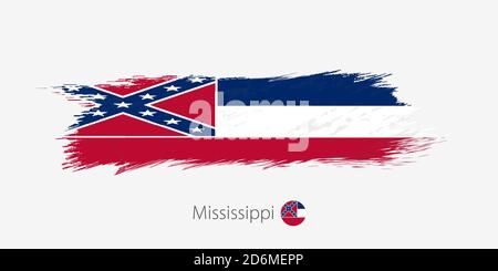 Drapeau de l'État américain du Mississippi, grunge trait de pinceau abstrait sur fond gris.Illustration vectorielle. Illustration de Vecteur