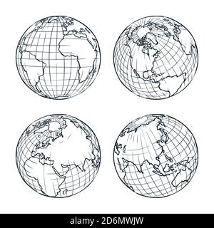 Illustration de l'esquisse du vecteur de la planète Terre. Ensemble de globe pour les caniche dessinées à la main. Illustration de Vecteur