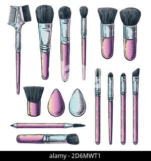 Illustration d'esquisse de dégradé de couleurs vectoriel de formes de maquillage. Éléments de design cosmétiques pour femmes. Outils de beauté isolés dessinés à la main. Illustration de Vecteur