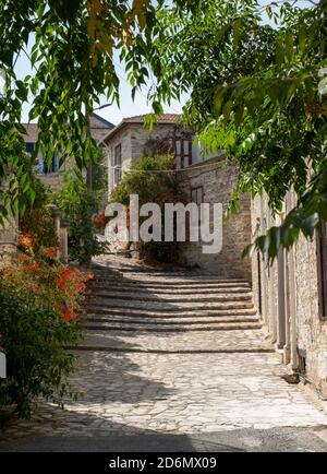 Petite rue pavée, Pano Lefkara, Chypre. Banque D'Images