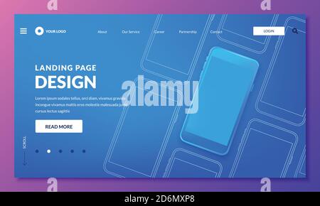 Illustration bleue pour smartphone 3d, maquette minimaliste pour interface mobile, page d'arrivée ou bannière Web. Éléments de conception de mise en page vectorielle. Illustration de Vecteur