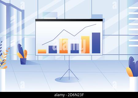 Intérieur de bureau d'entreprise moderne. Rapport de présentation avec diagramme, graphiques et graphique sur le tableau de bord du bureau. Concept de stratégie commerciale et d'analyse financière Illustration de Vecteur