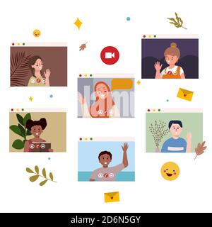 L'école à partir de la maison personnage de personnes sur l'écran d'affichage moniteur appareil arrière-plan blanc isolé avec style de couleur plate Illustration de Vecteur