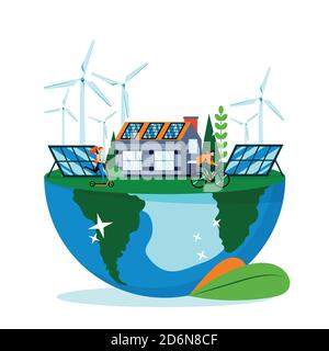 Paysage vert sur la surface de la planète Terre. Enregistrez l'illustration à plat du vecteur jour de la terre, isolée sur fond blanc. Sauver la nature de l'environnement. Alternative Illustration de Vecteur