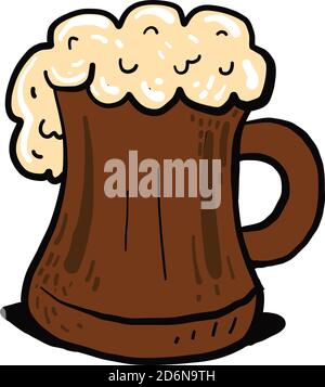 Verre en bois avec bière, illustration, vecteur sur fond blanc Illustration de Vecteur