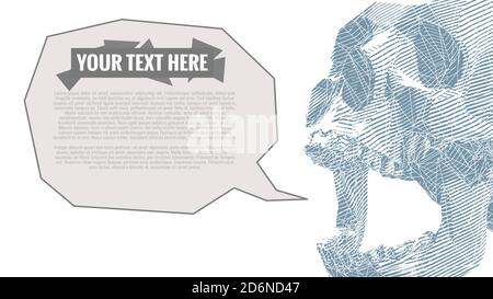 Illustration stylisée du crâne avec ballon pour le discours sur fond blanc Banque D'Images