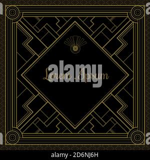 Décoration moderne géométrique Art déco avec élément de cadre et couleur dorée ligne sur fond de luxe noir Banque D'Images