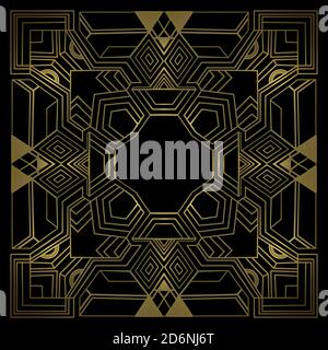 Décoration moderne géométrique Art déco avec élément de cadre et couleur dorée ligne sur fond noir Banque D'Images