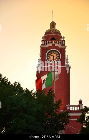 Hôtel de ville de Merica la nuit, Yucatan Mexique Banque D'Images