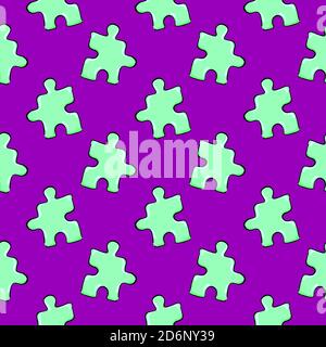 Pièces de puzzle, motif sans couture sur fond violet. Illustration de Vecteur