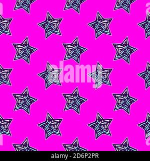 Étoiles fluo, motif sans couture sur fond rose. Illustration de Vecteur