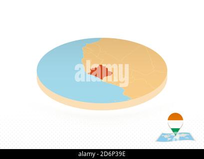 Carte de Côte d'Ivoire conçue dans un style isométrique, carte de Côte d'Ivoire avec cercle orange pour le web, infographie et plus encore. Illustration de Vecteur