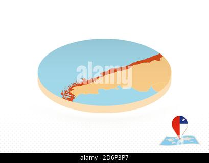Carte du Chili conçue dans le style isométrique, carte du cercle orange du Chili pour le Web, l'infographie et plus encore. Illustration de Vecteur