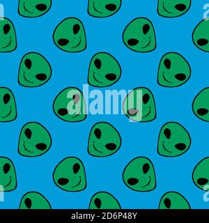 Des extraterrestres souriants, motif sans couture sur fond blanc. Illustration de Vecteur