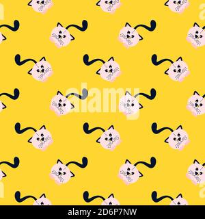 Petits chats, motif sans couture sur fond jaune. Illustration de Vecteur